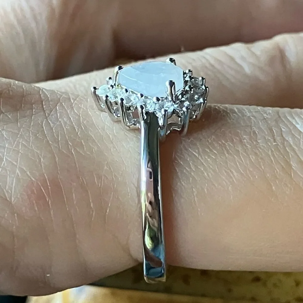 Rainbow Moonstone Sterling Silver Heart Ring Size 9.75